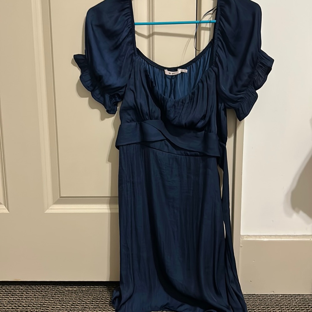 Brand new with tags Navy puff sleeve dress with tie in back